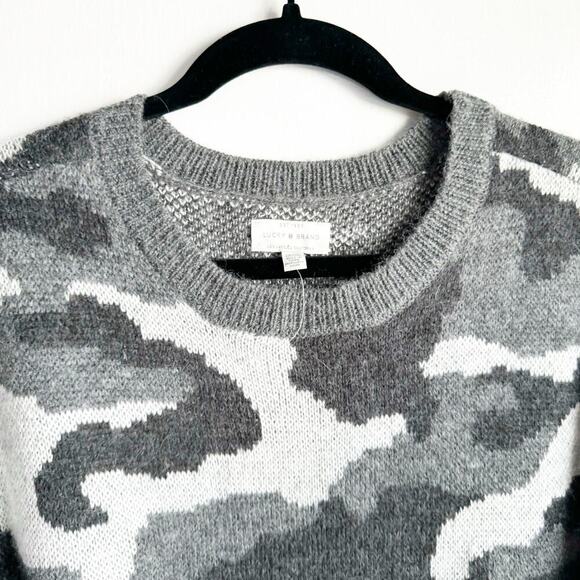Lucky Brand Gray Camo Wool Blend Crewneck Sweater NWT Cozy Comfy Size 1X New - Picture 2 of 11